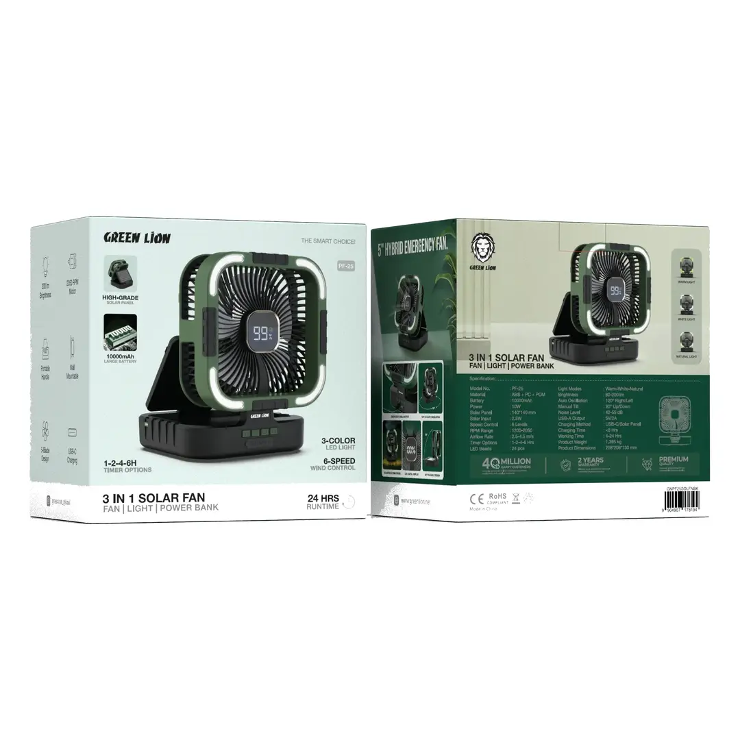 Green Lion 3-In-1 Portable Solar Fan with Light & 10000mAh Power Bank 3