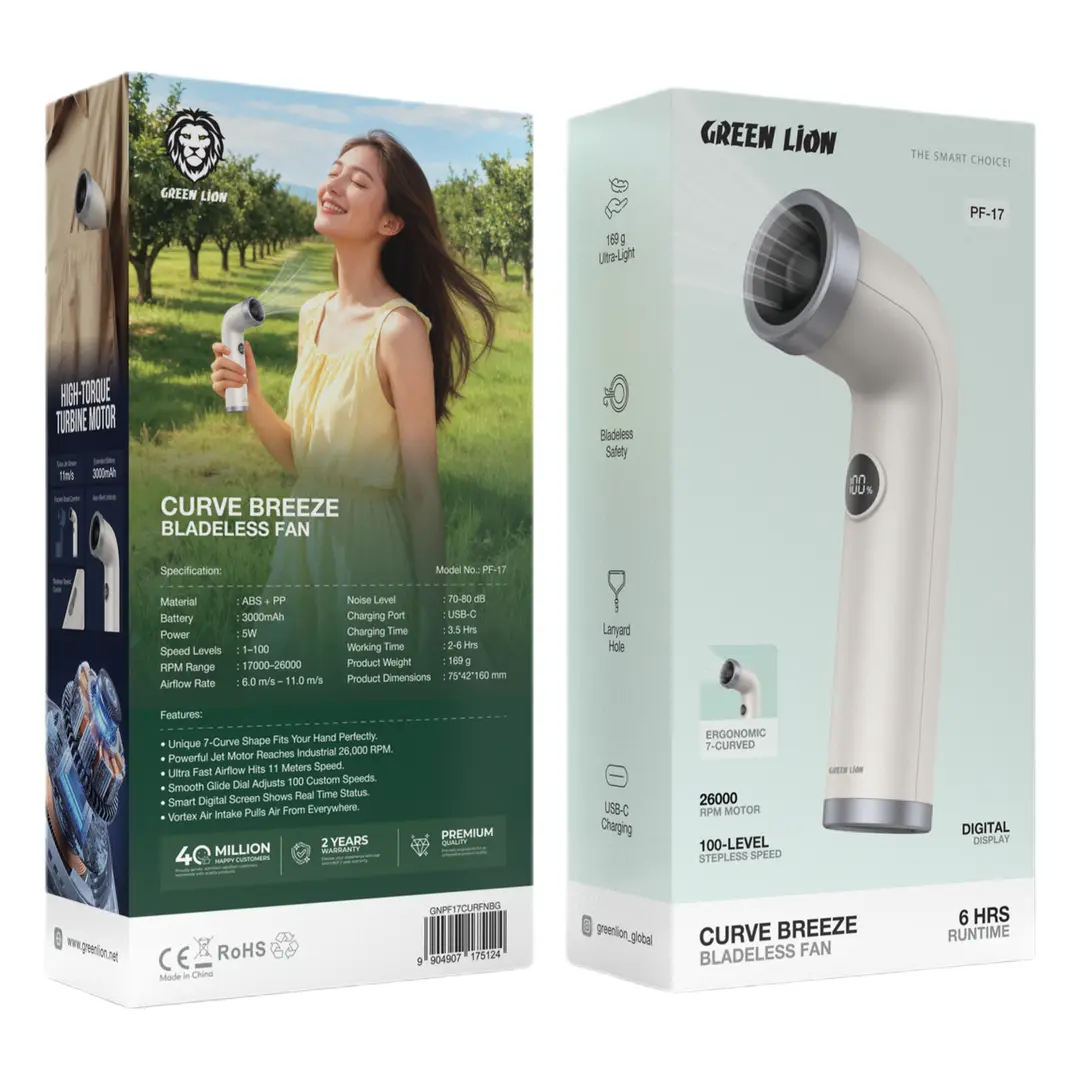 Green Lion Curve Breeze Handheld Bladeless Fan - White 3