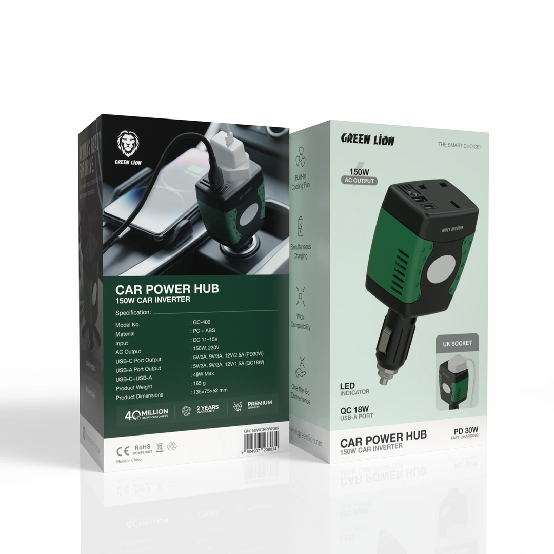 Green Lion Car Power Hub 150W Car Inverter - Black 5