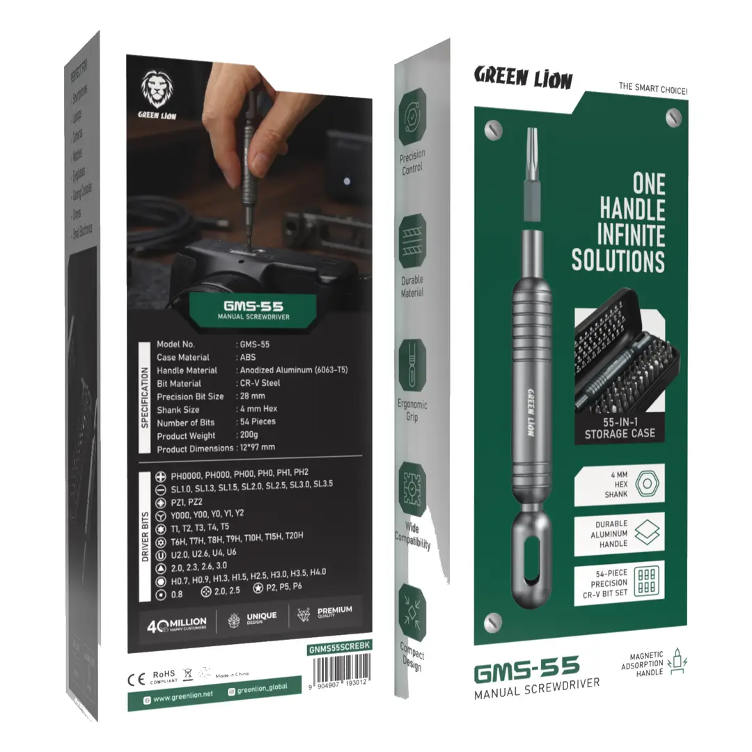 Green Lion GMS-55 Manual Screwdriver Set - Black 4