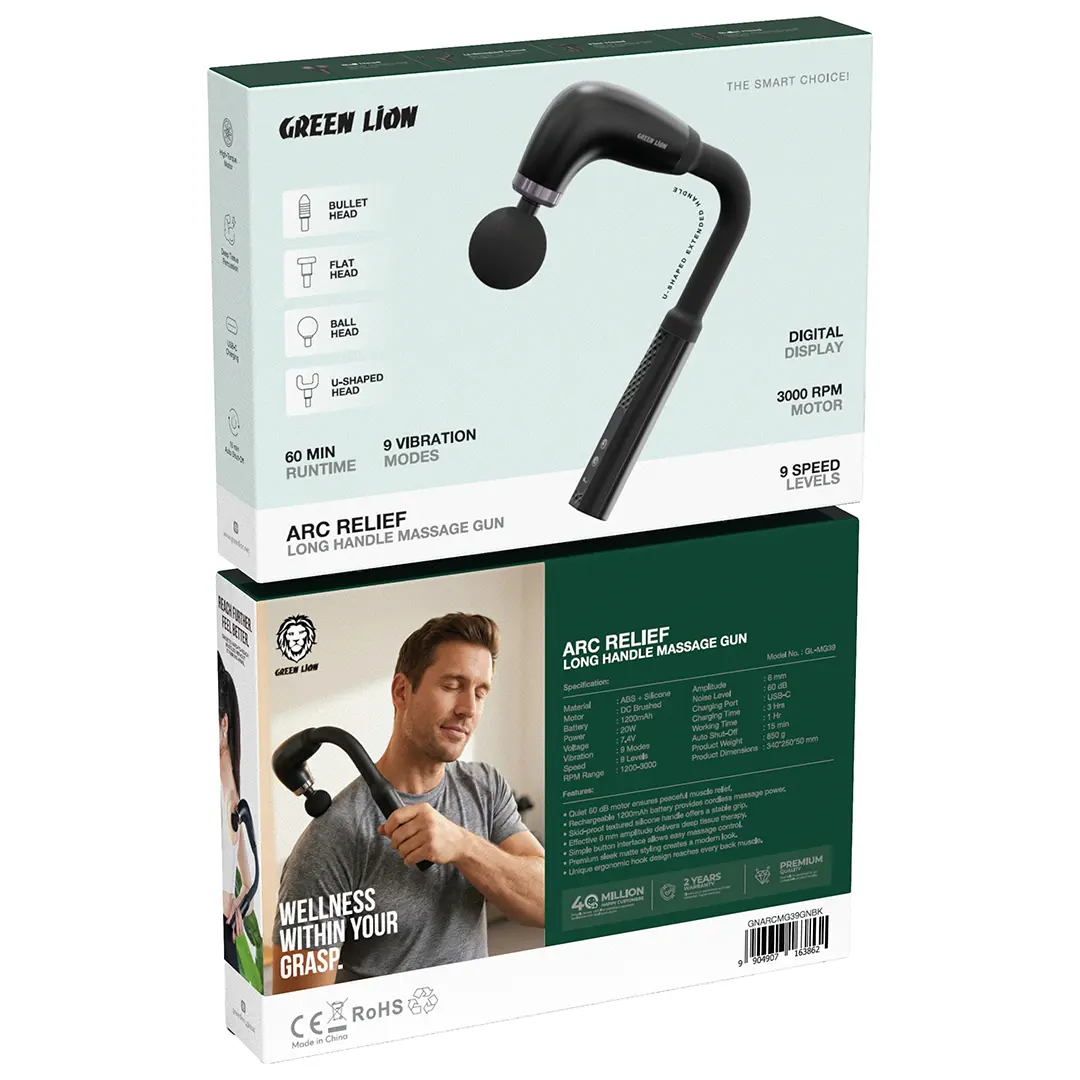 Green Lion ARC Relief Long Handle Massage Gun - Black 3