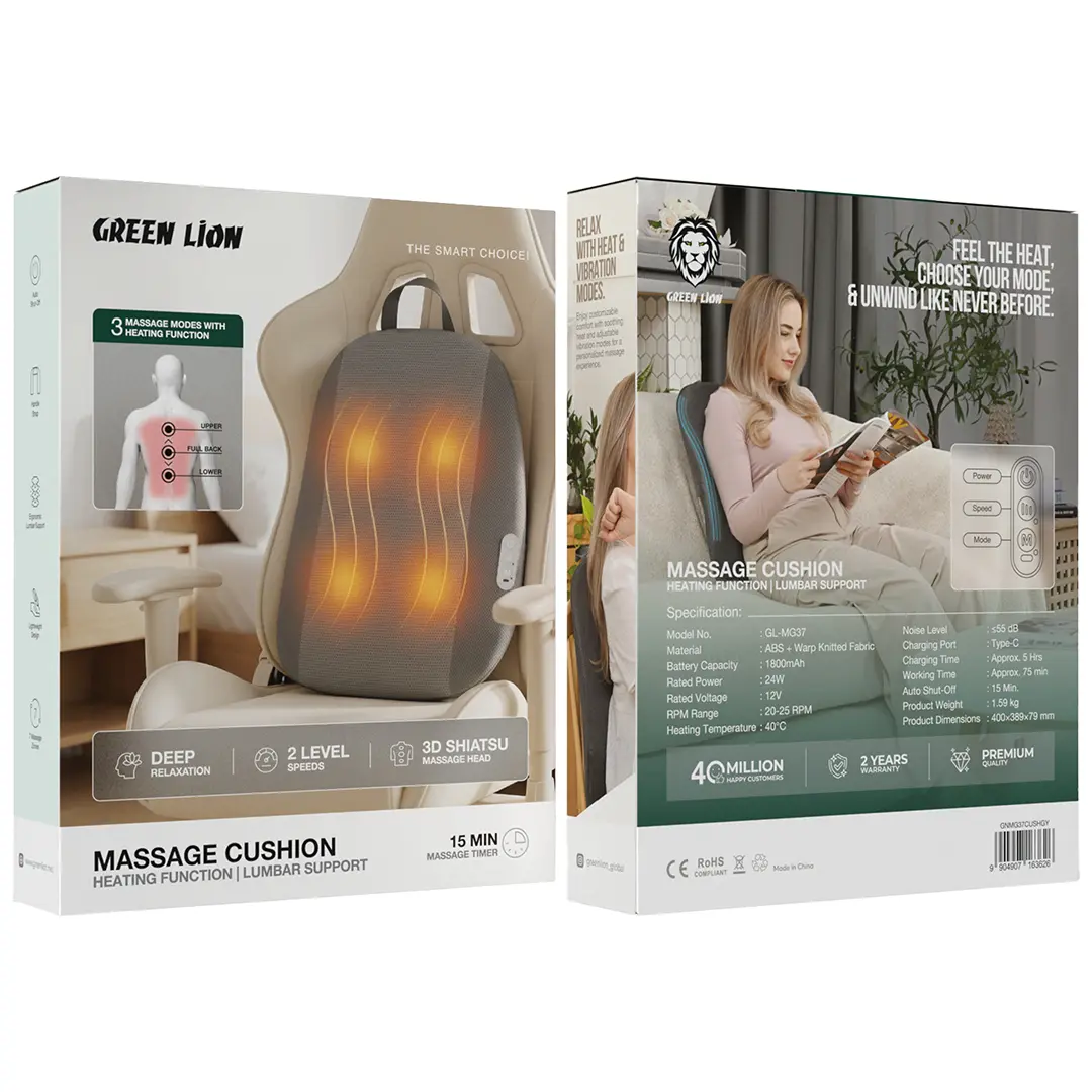 Green Lion Massage Cushion with Heating Function & Lumbar Support - Grey 4