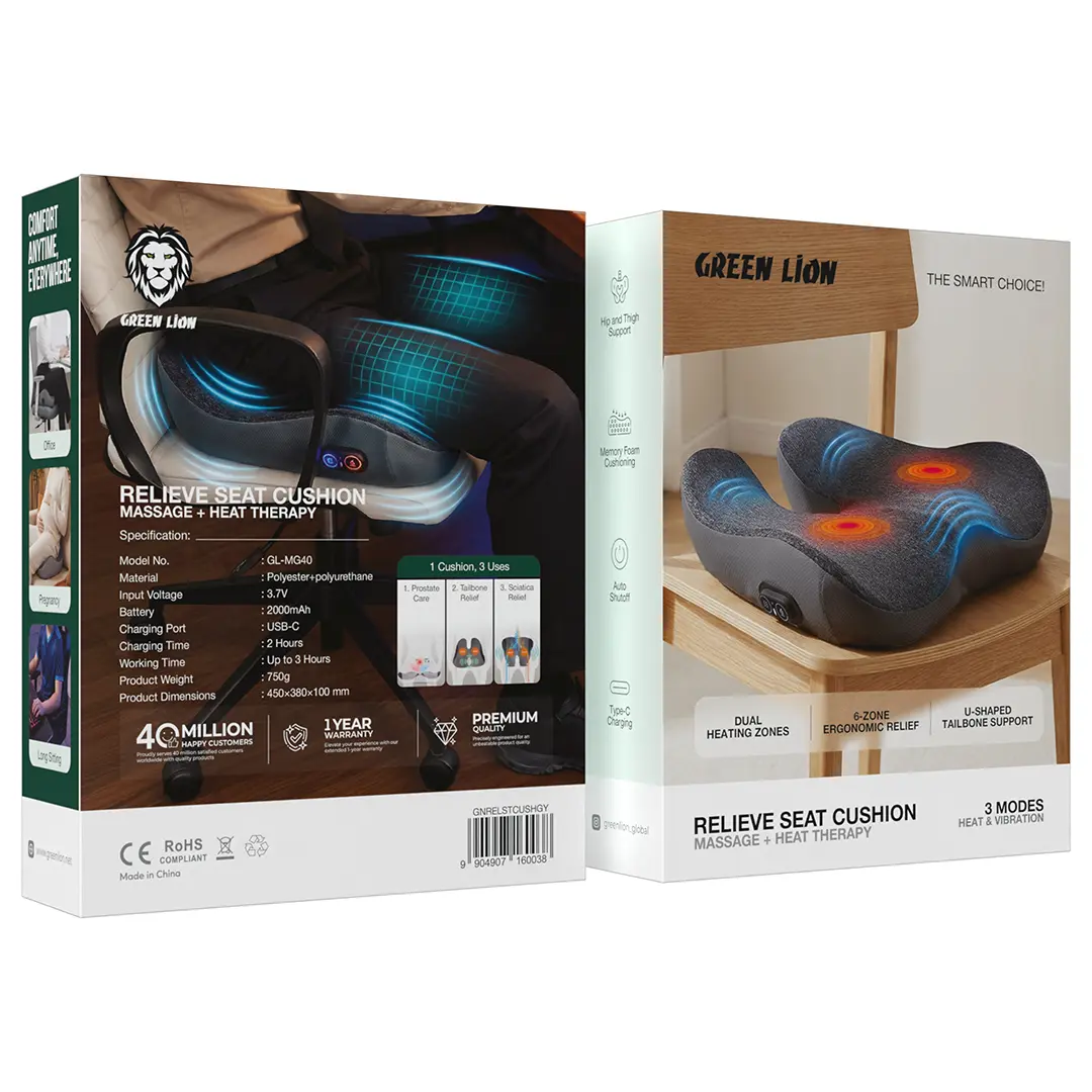 Green Lion Relieve Seat Cushion with Massage & Heat Therapy - Grey 2