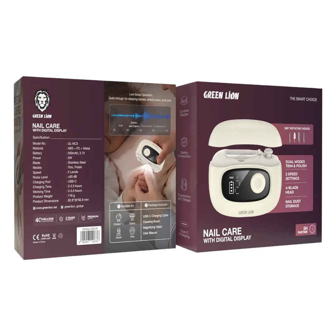 Green Lion Electric Nail Care Device with Digital Display - Cream 5