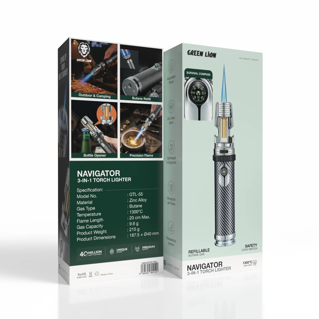 Green Lion Navigator 3-in-1 Gas Torch Lighter - Silver 3