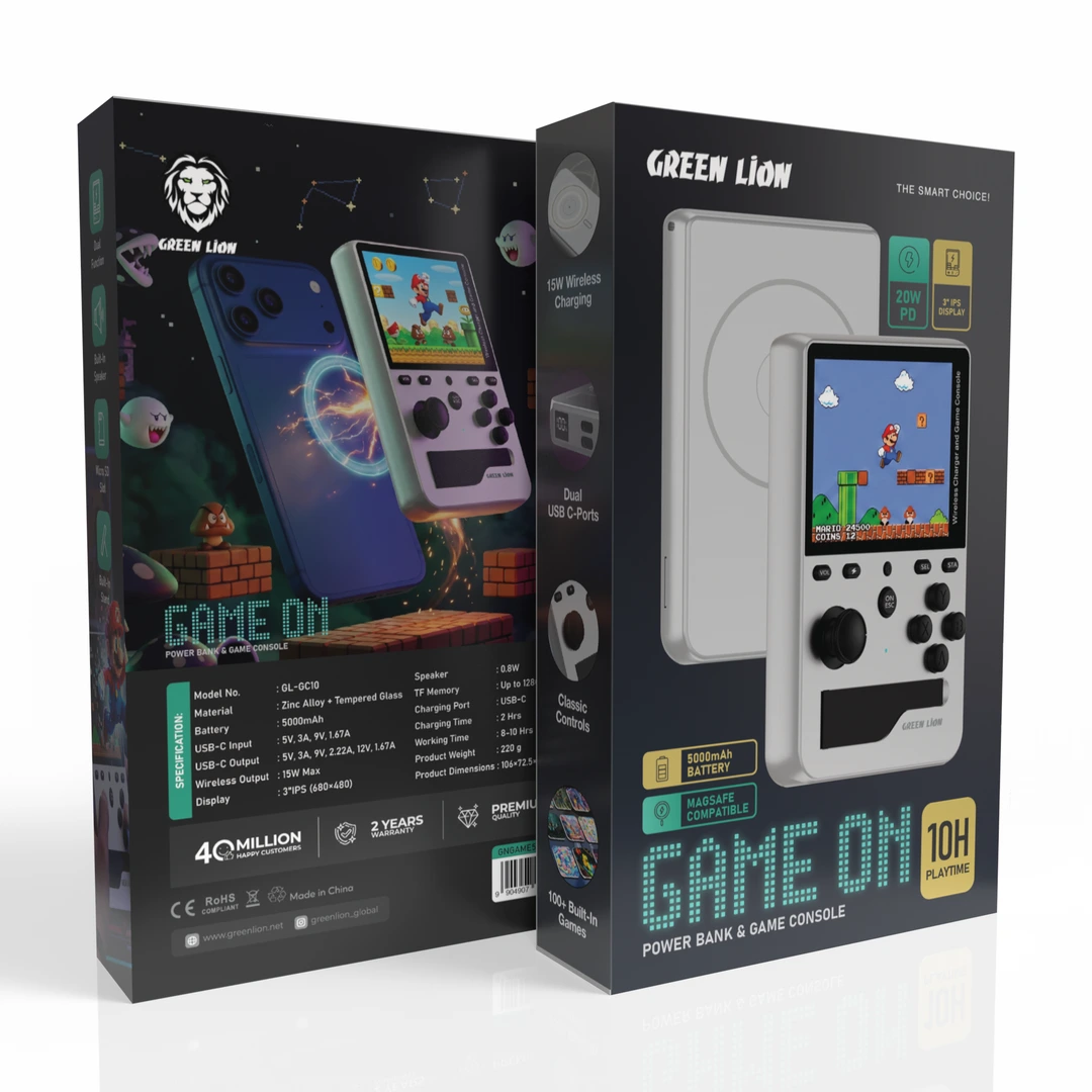 Green Lion Game On Handheld Gaming Console & 5000mAh Power Bank - Silver 4