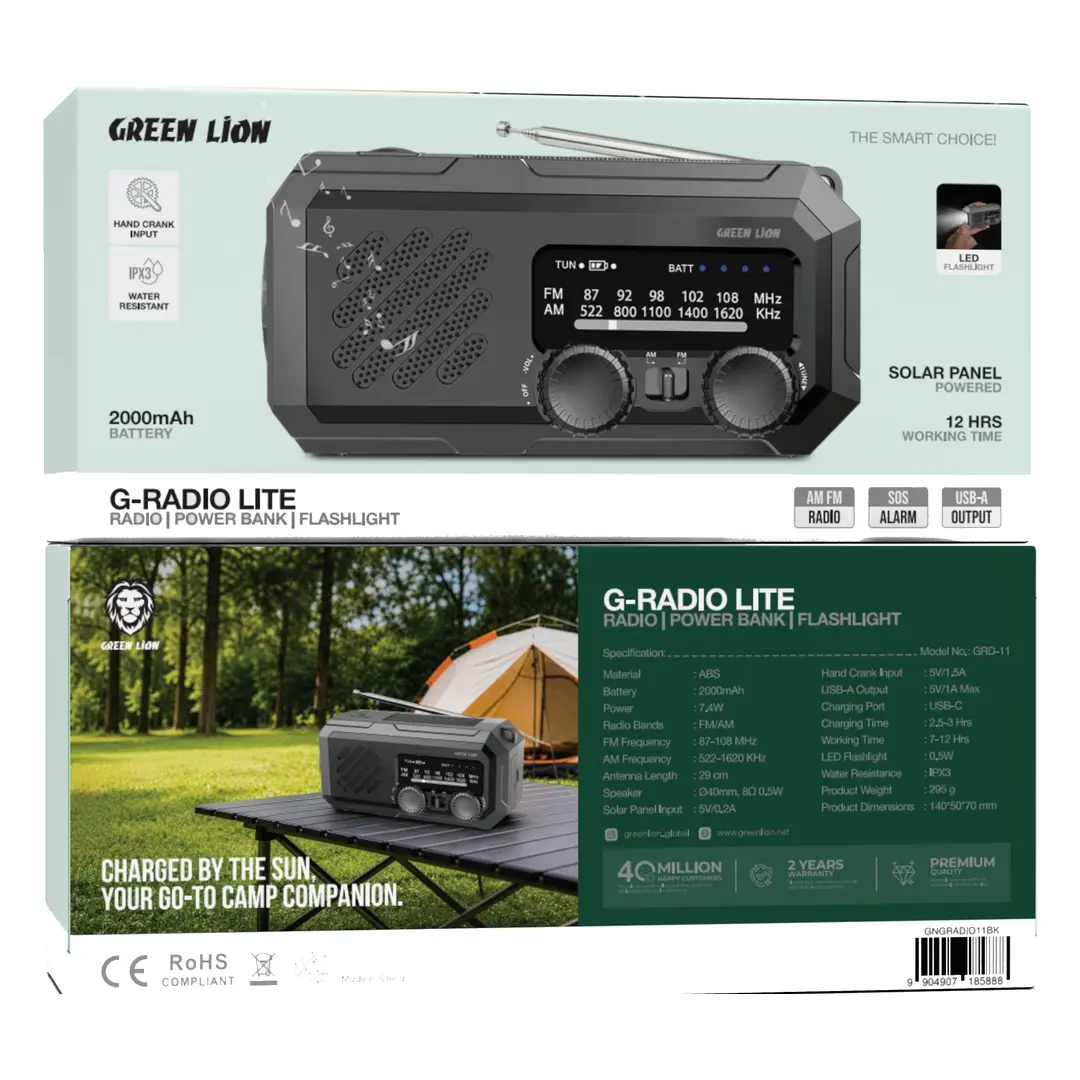Green Lion G-Radio Lite with Power Bank & Flashlight - Black 3