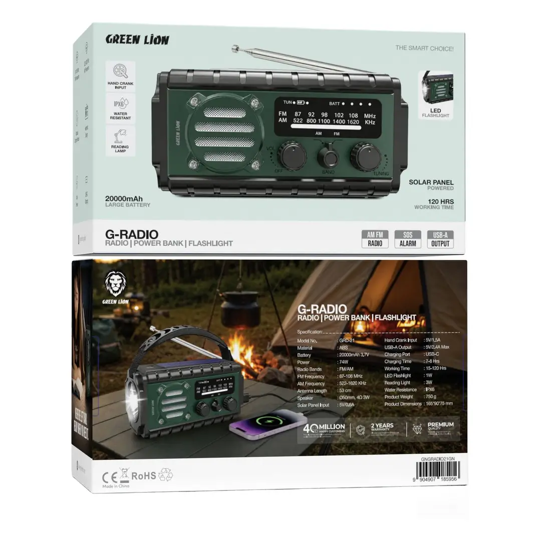 Green Lion G-Radio 20000mAh Emergency Power Bank with AM/FM Radio & Flashlight 2