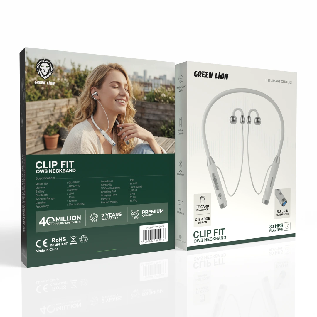 Green Lion Clip Fit OWS Neckband Earphones with Built-In Flashlight 3
