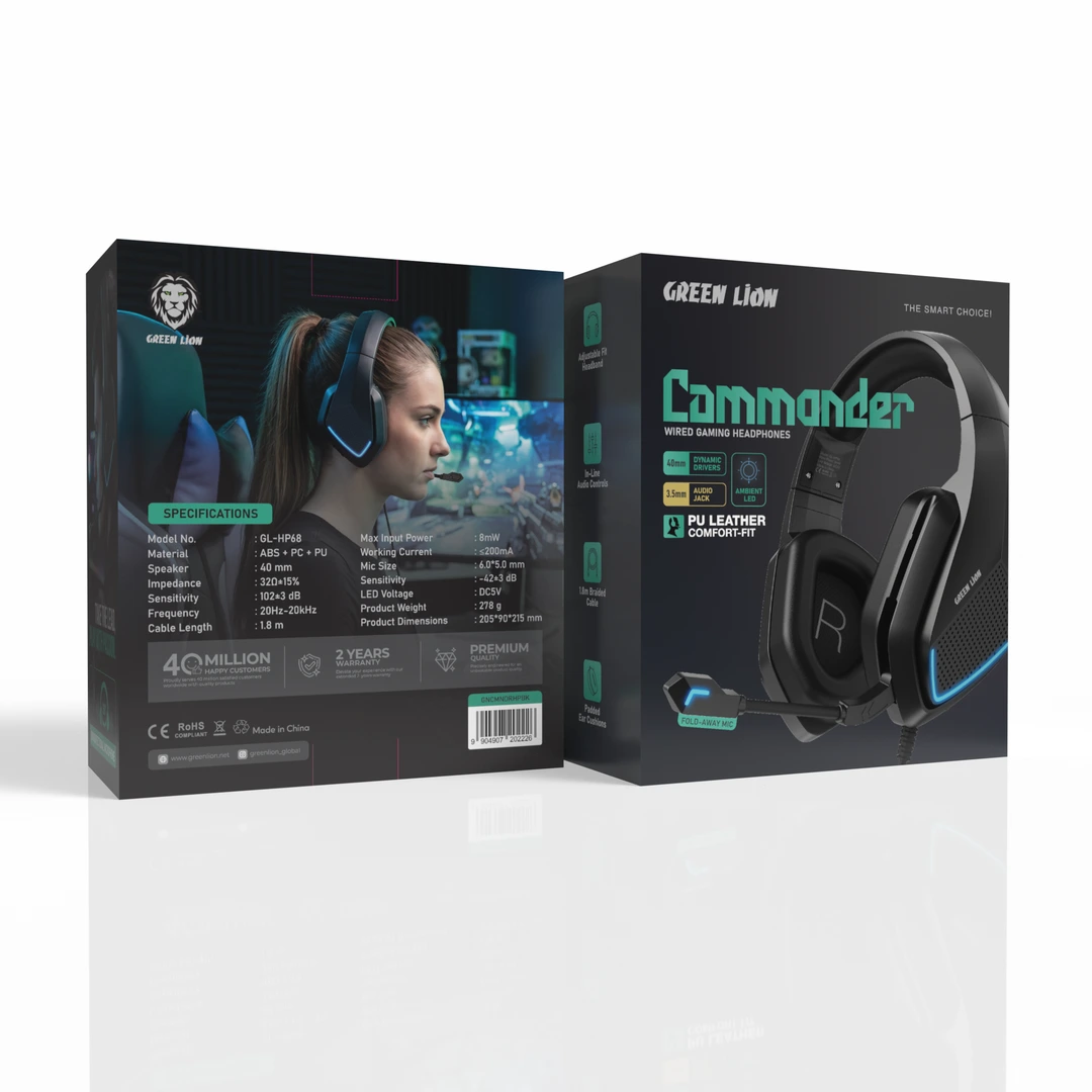 Green Lion Commander Wired Gaming Headphones - Black 4