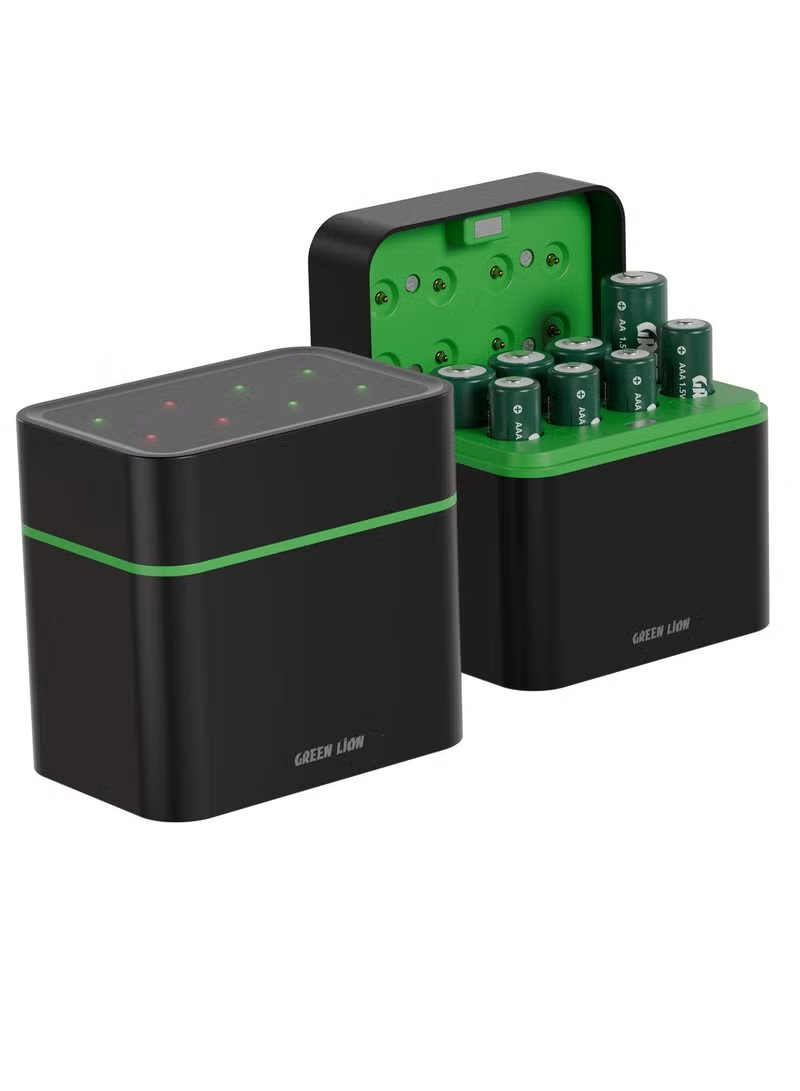 Green Lion Rechargeable 8x AAA Battery Dock with USB-C - Black 4