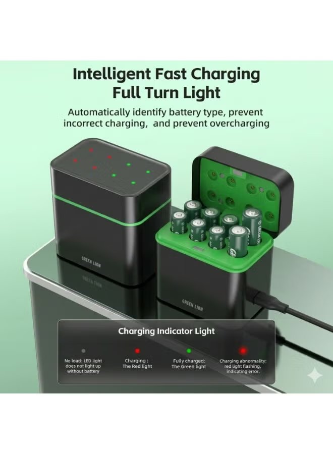 Green Lion Rechargeable Battery Dock with 4x AA & 4x AAA Batteries 3