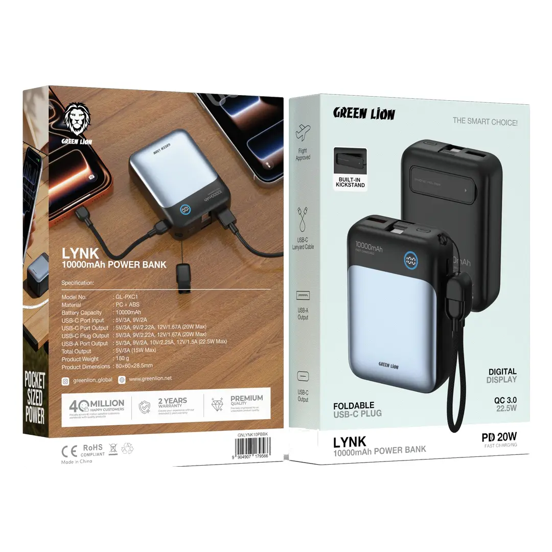 Green Lion Lynk 10000mAh Power Bank with Built-in Kickstand - Black 3
