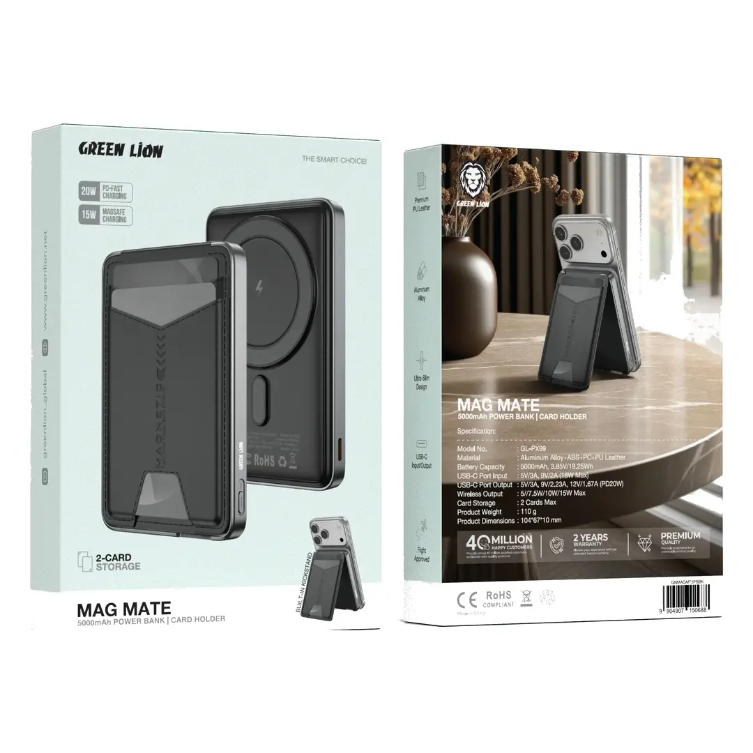 Green Lion Mag Mate 5000mAh Magnetic Power Bank with Card Holder 5