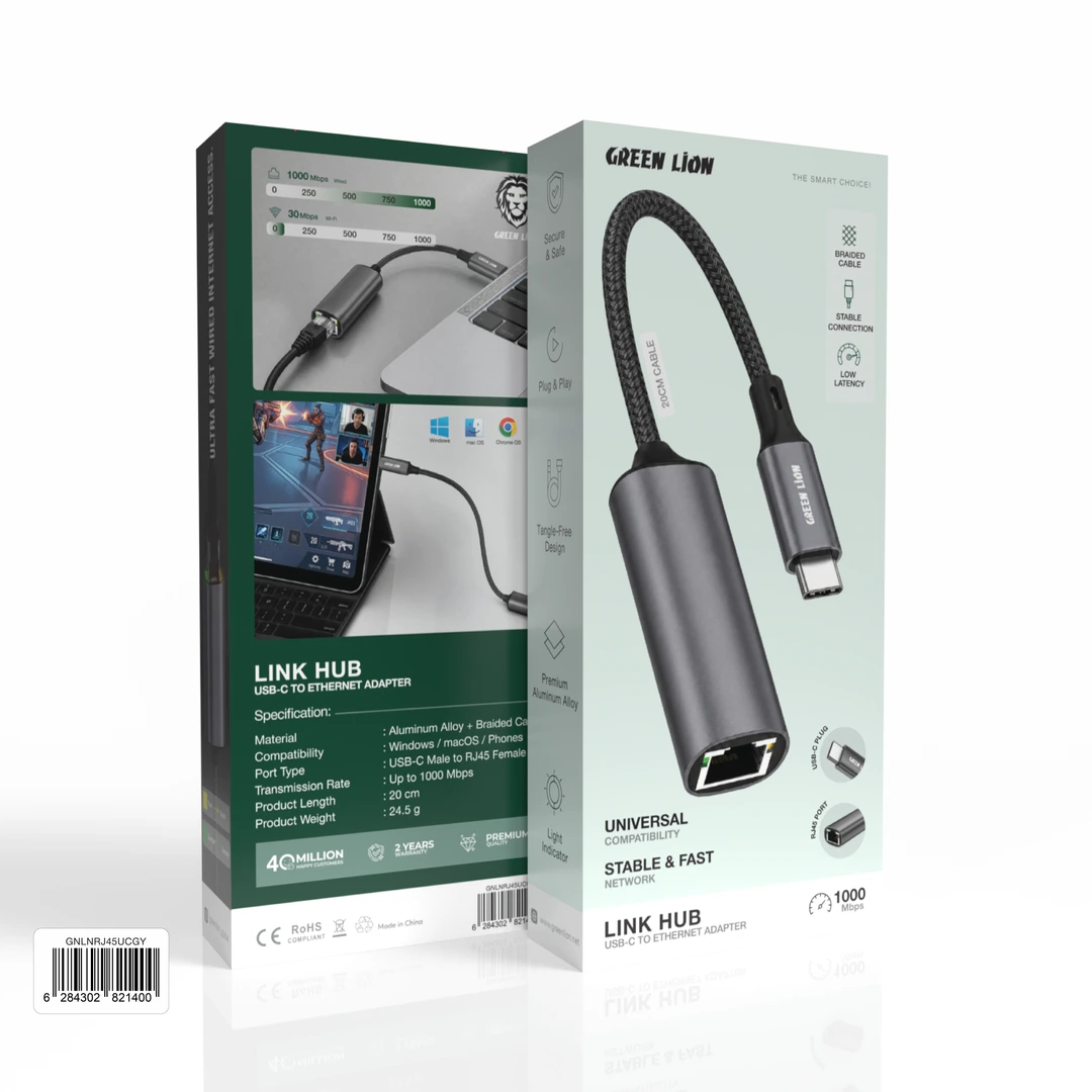 Green Lion Link Hub USB-C to Ethernet Adapter 1000Mbps - Grey 4