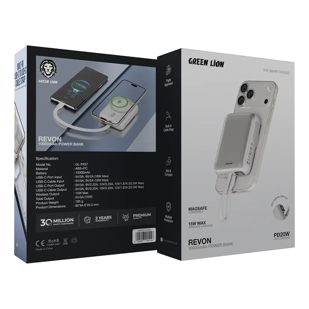 Green Lion Revon 10000mAh Wireless Power Bank with Built-in Cable 2