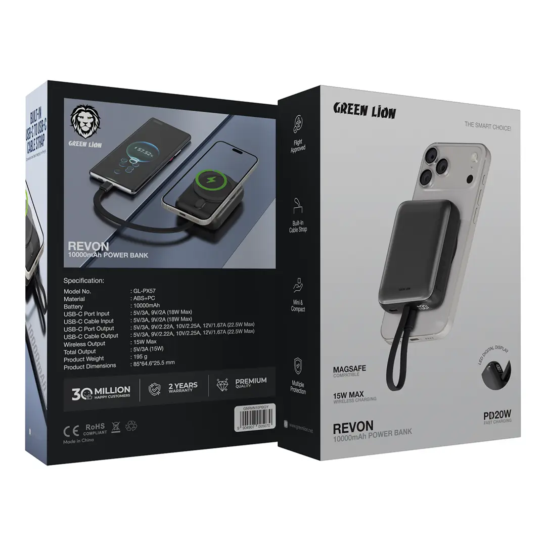 Green Lion Revon 10000mAh Wireless Power Bank with Built-in Cable 4