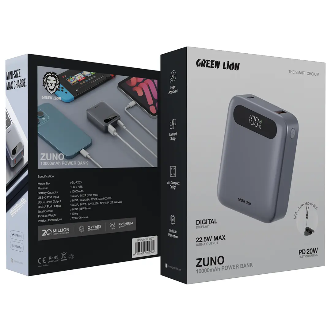 Green Lion Zuno 10000mAh Compact Power Bank with Digital Display 7