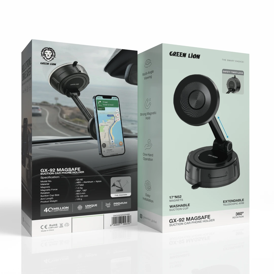 Green Lion GX-92 MagSafe Suction Car Phone Holder - Black 4