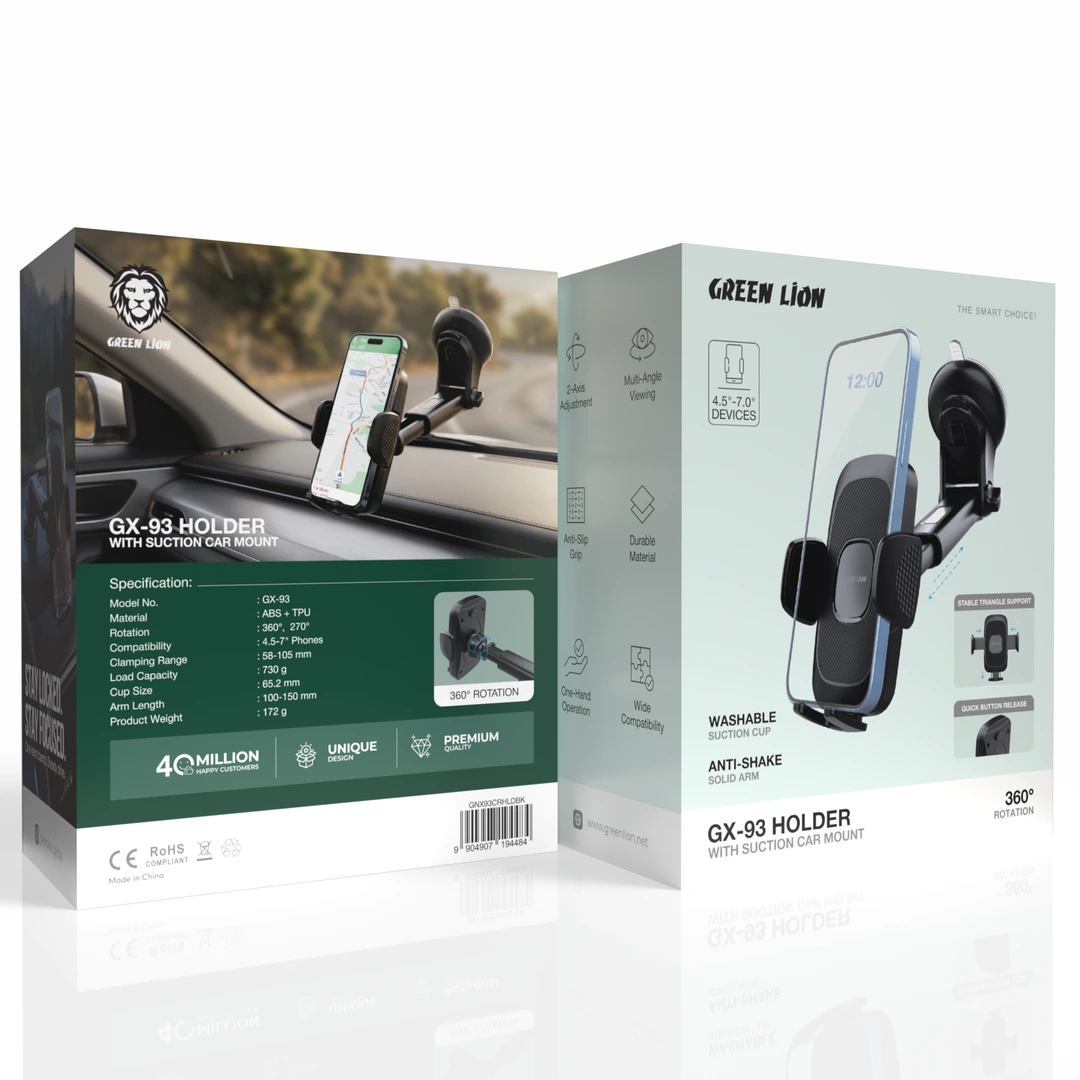 Green Lion GX-93 Suction Car Phone Mount Holder - Black 4