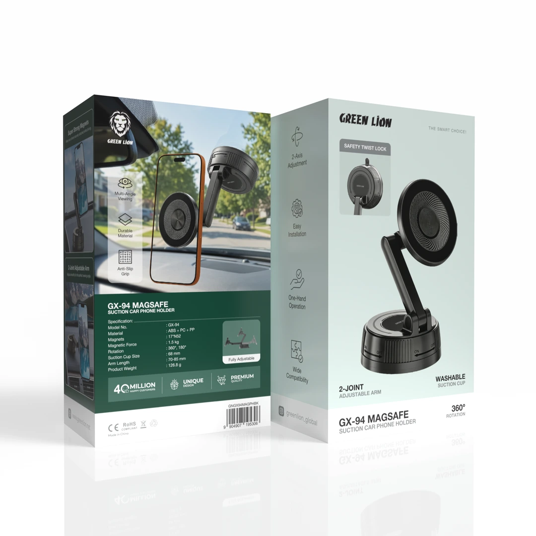 Green Lion GX-94 MagSafe Suction Car Phone Holder - Black 4