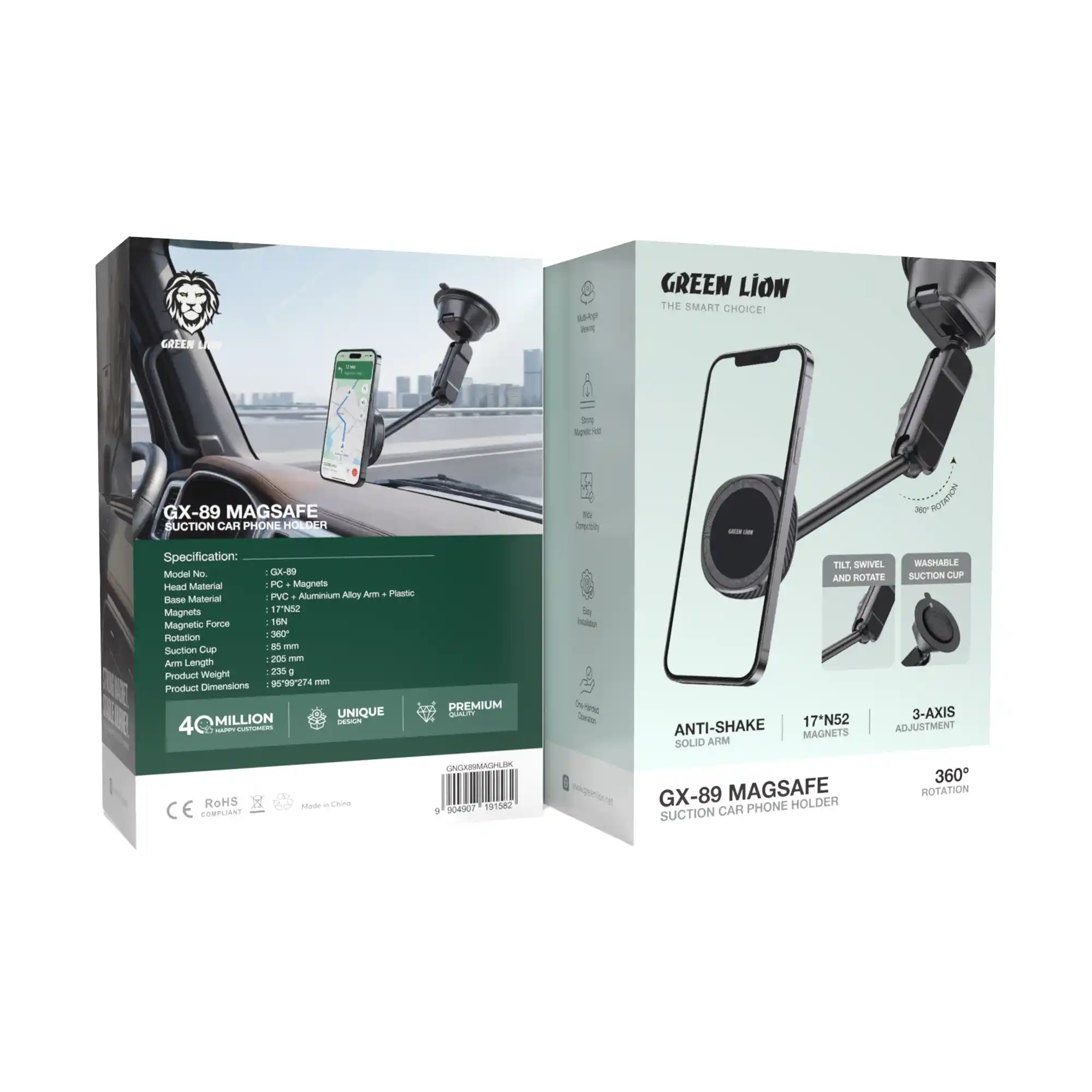 Green Lion GX-89 MagSafe Suction Car Phone Holder - Black 4