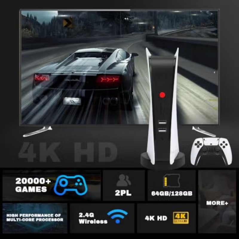 Retro TV Game Box Console with 2.4G Wireless Controllers & 4K HDMI 2