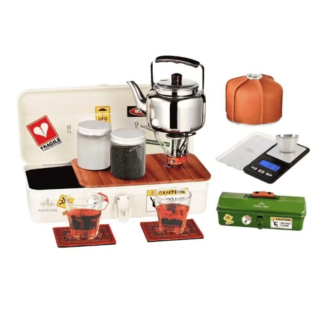 Tea Estate Outdoor Portable Tea Set Box with Kettle and Stove 4