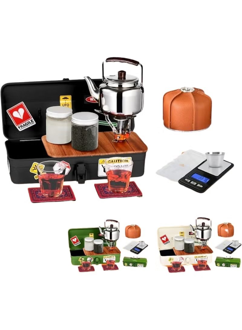 Tea Estate Outdoor Portable Tea Set Box with Kettle and Stove 5