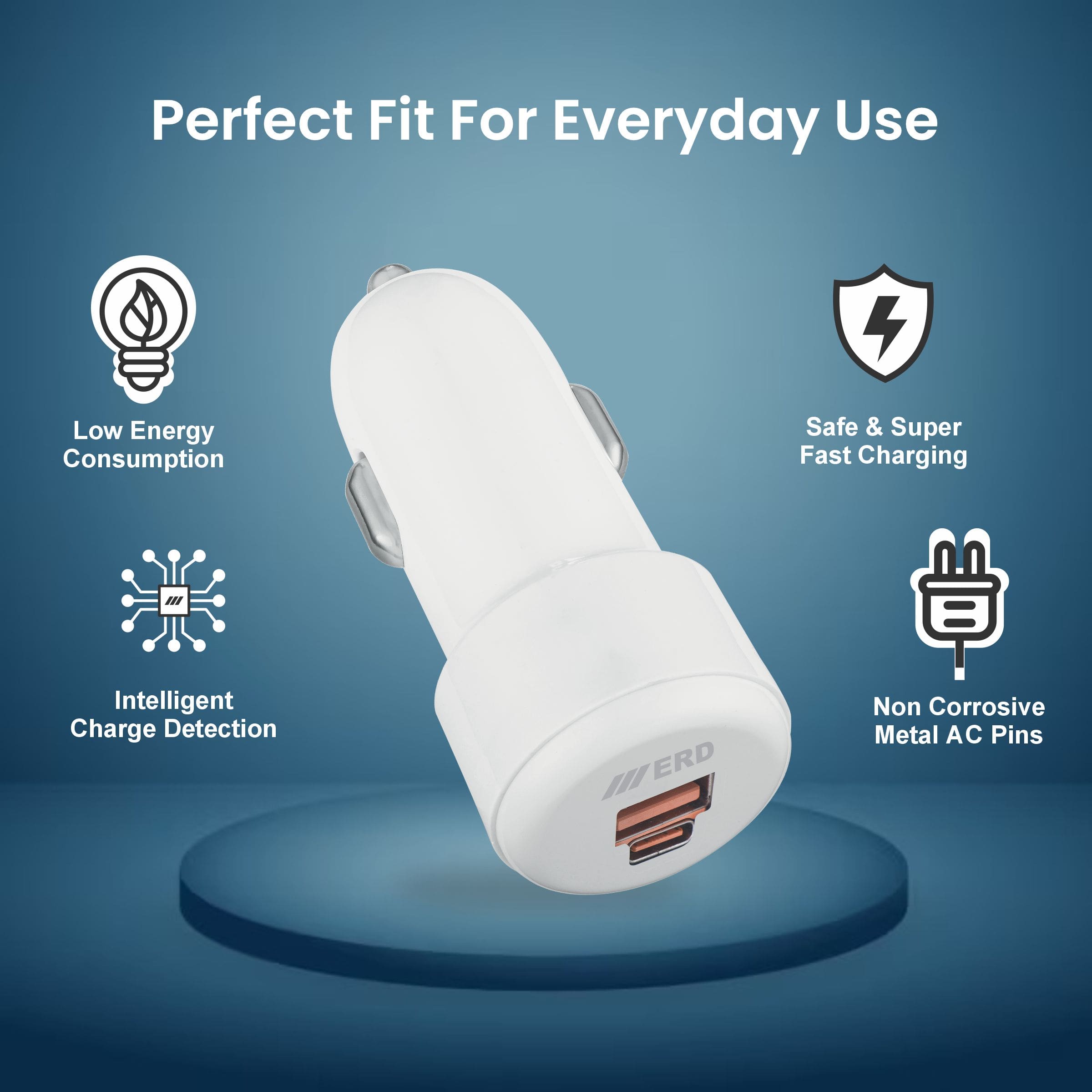ERD CCE-616 USB A/C DUAL CHARGER WHT 25W 2
