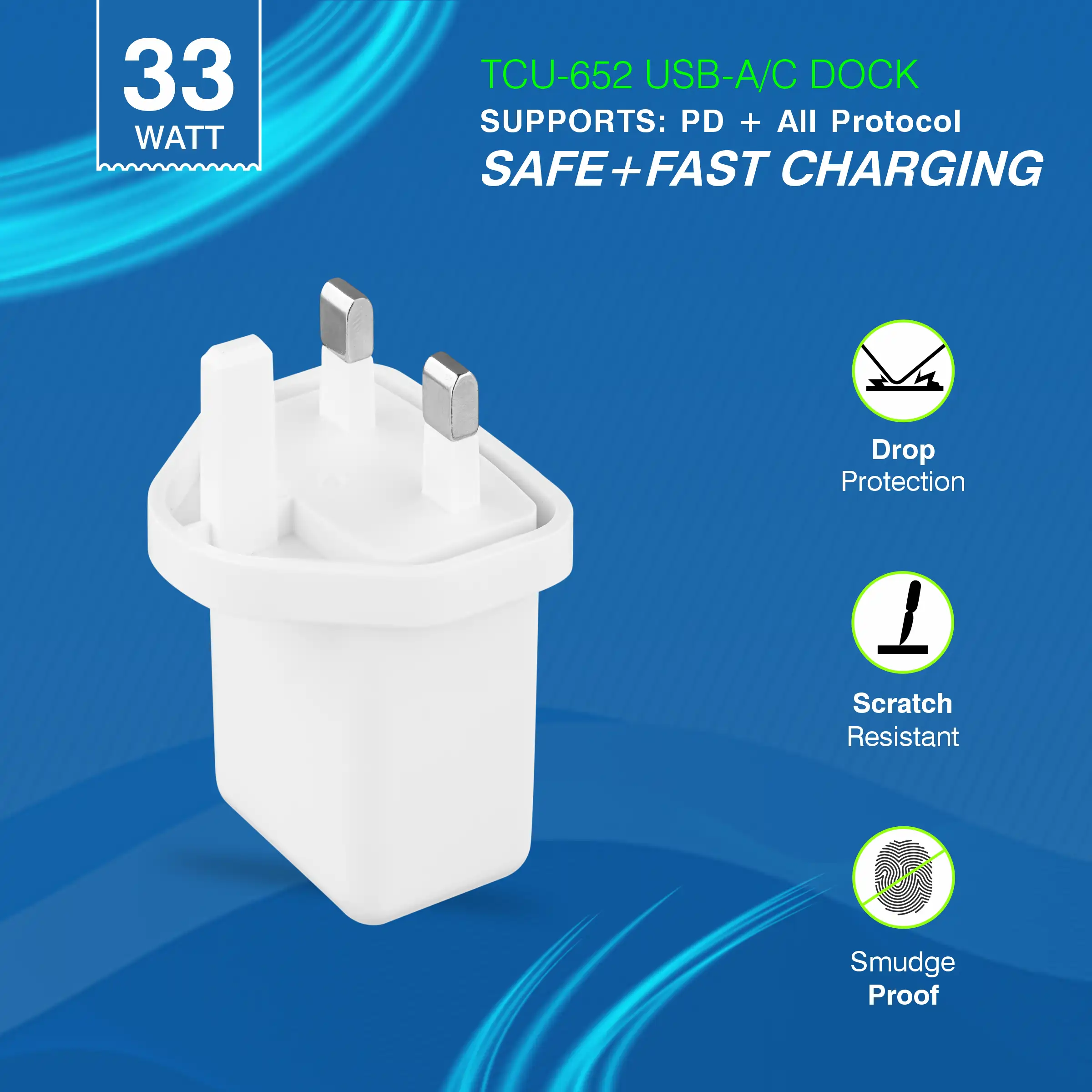 ERD TCU-652 USB A/C DUAL CHARGER WHT 33W 2