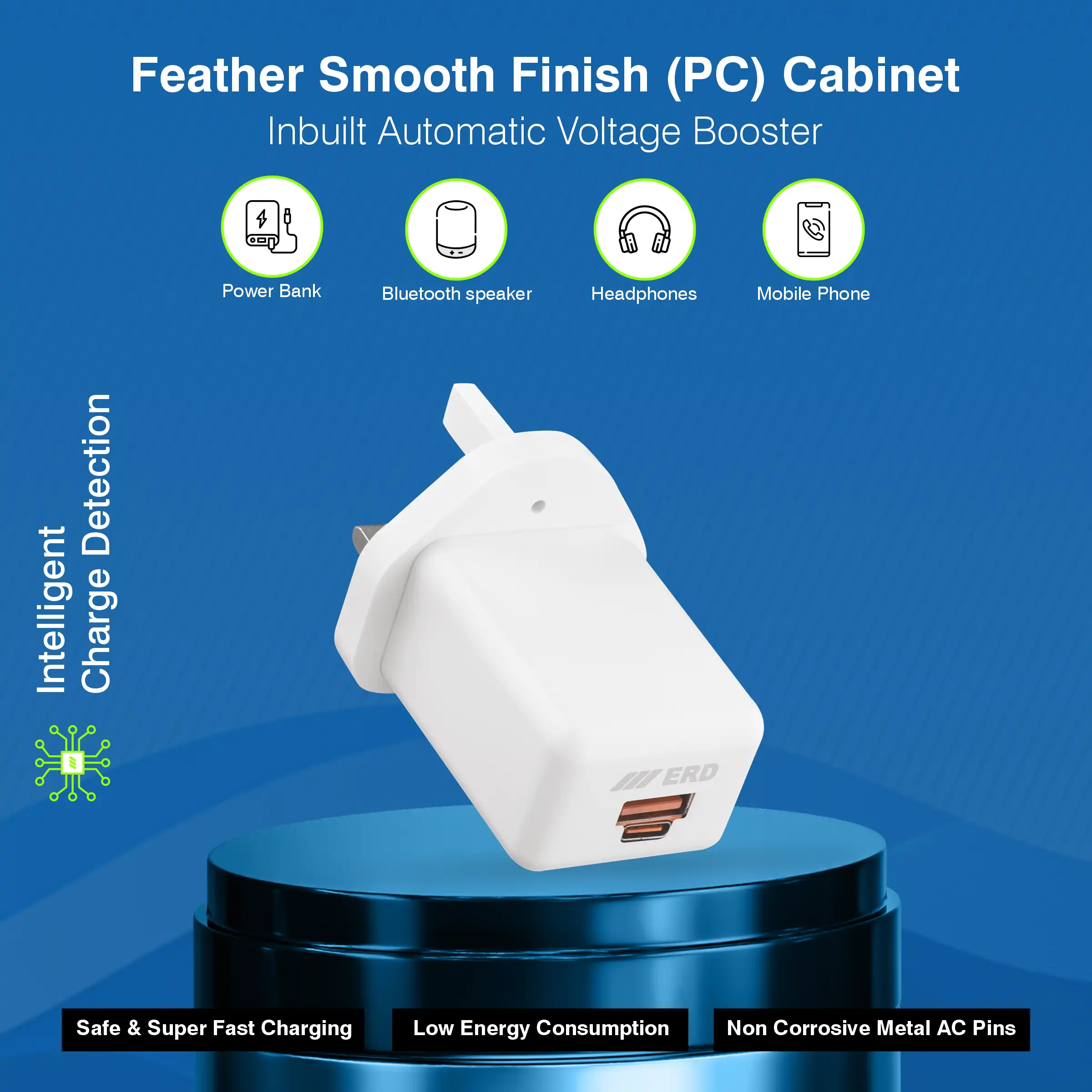 ERD TCU-652 USB A/C DUAL CHARGER WHT 33W 4
