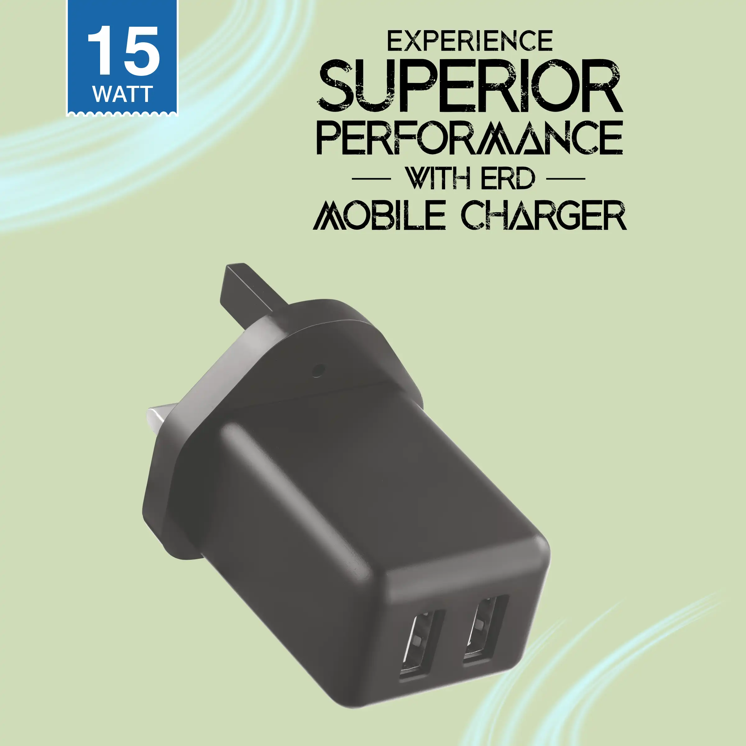 ERD TCU-673 USB A DUAL CHARGER BLK 15W 2