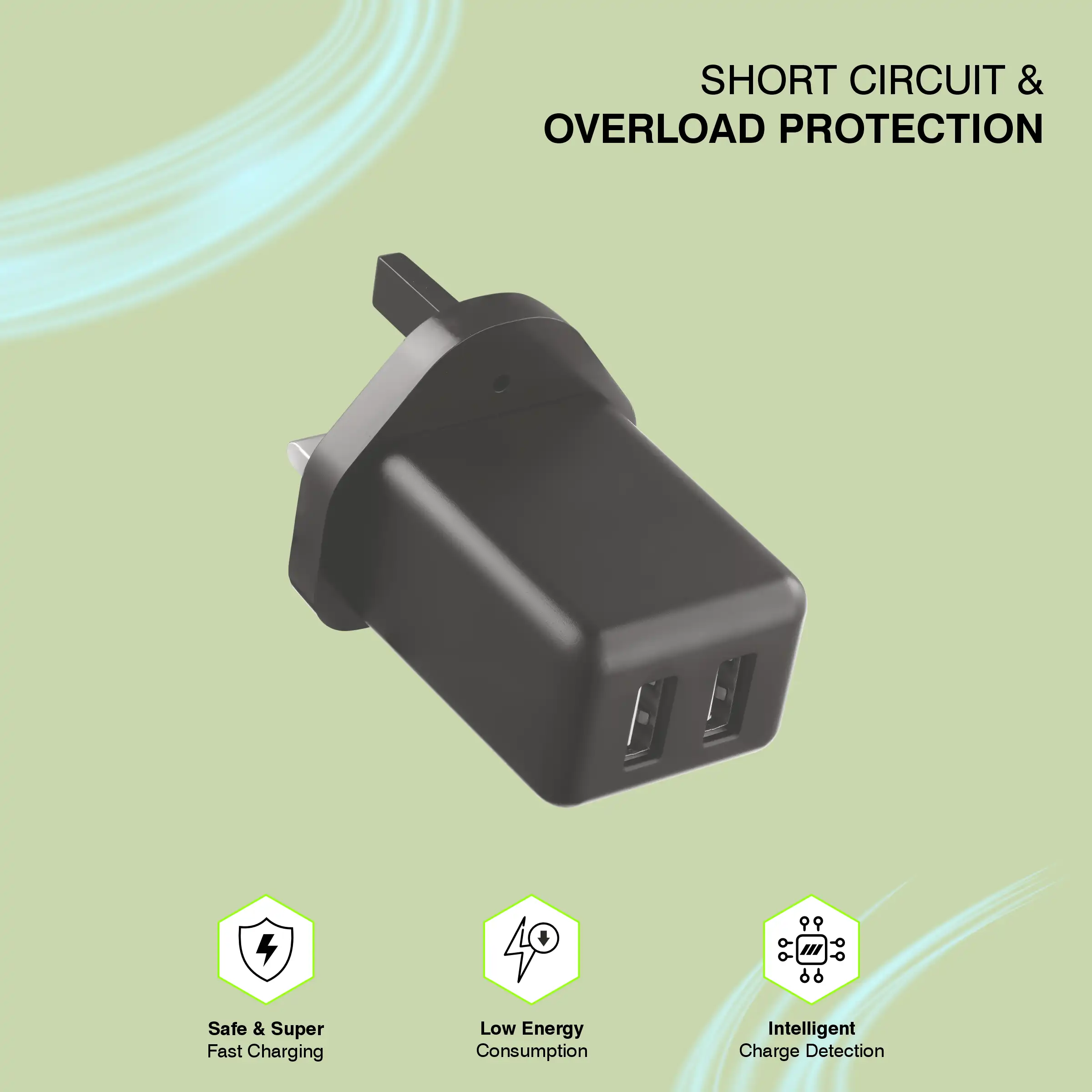 ERD TCU-673 USB A DUAL CHARGER BLK 15W 3