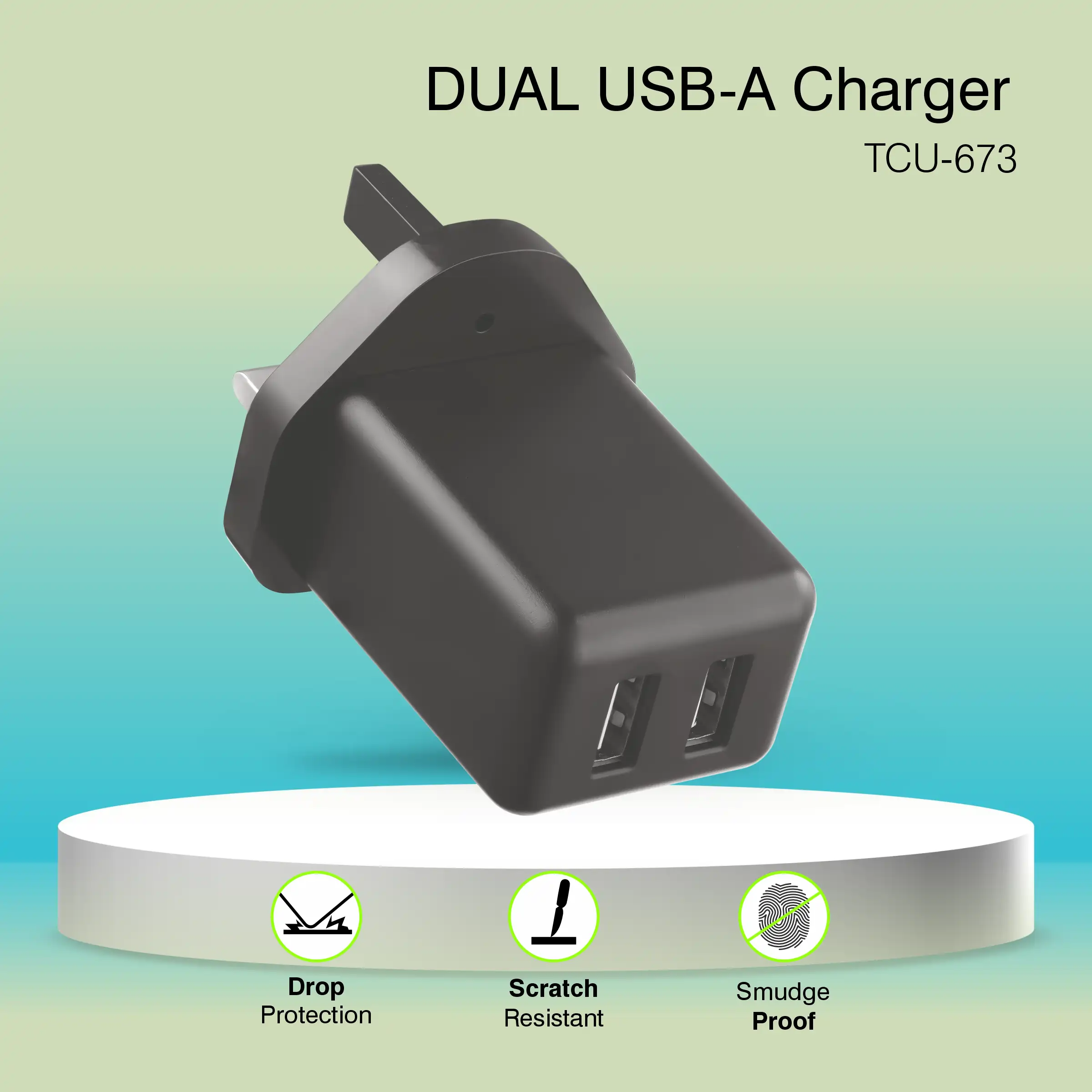 ERD TCU-673 USB A DUAL CHARGER BLK 15W 5
