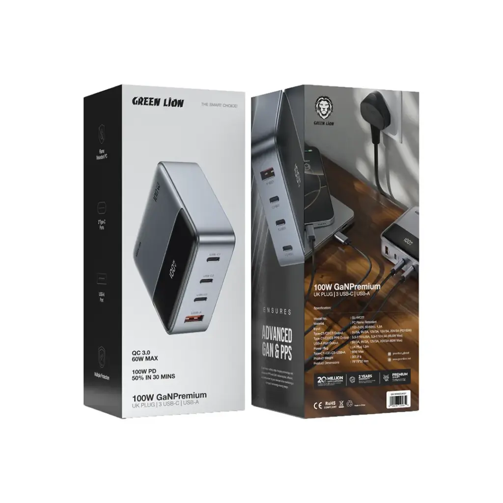 Green Lion 100W GaNPremium UK Plug Adapter 2