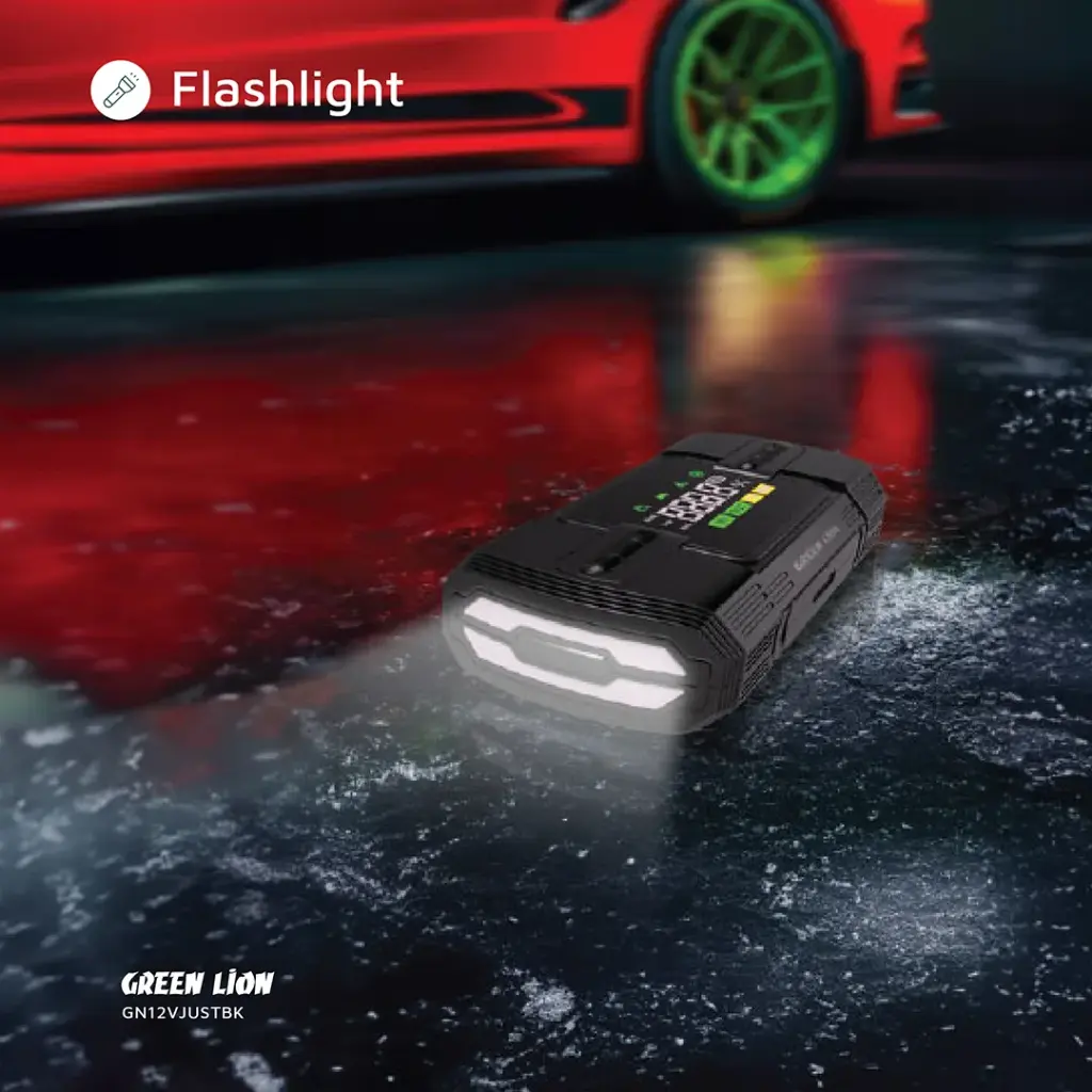 Green Lion 12V Jump Starter 12000 mAh Power Bank | Flash Light| Air Compressor 5
