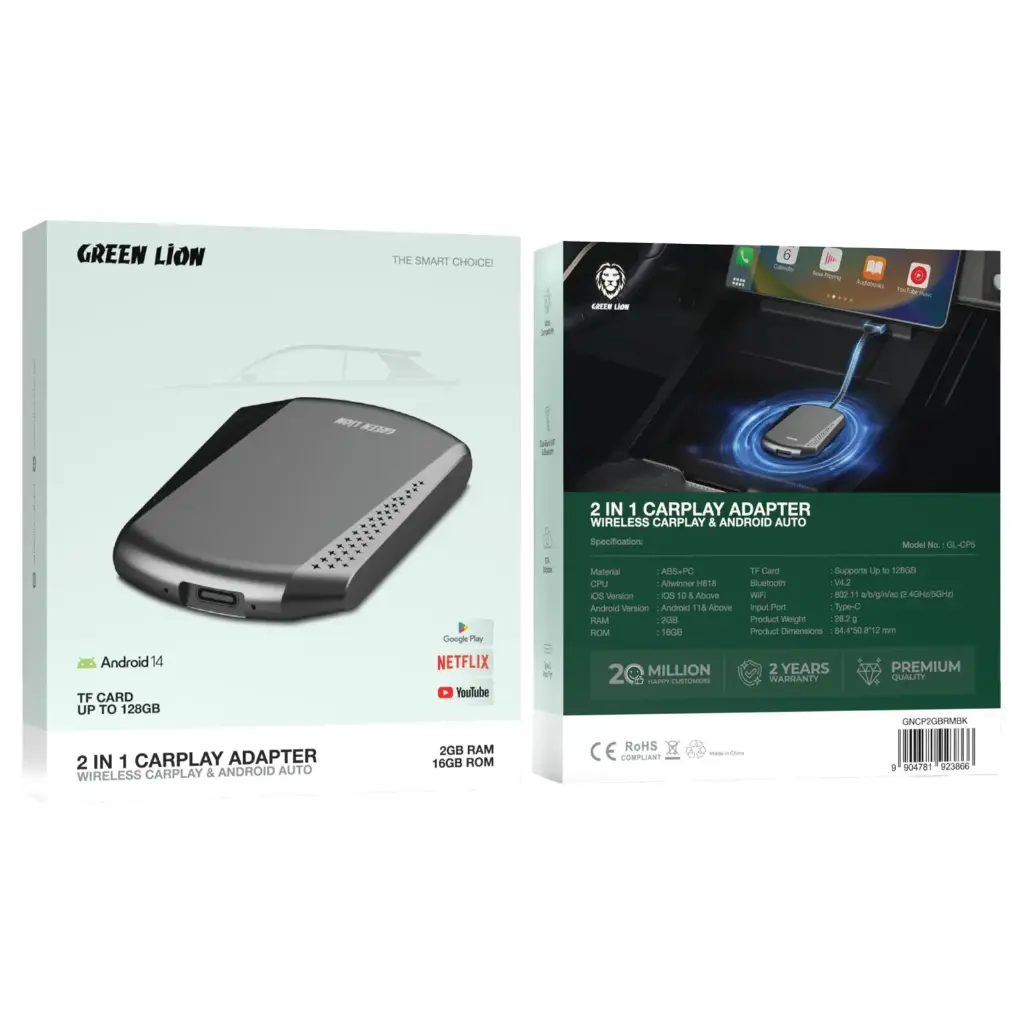 Green Lion 2 IN 1 CarPlay Adapter 2GB Ram 16GB Rom 2