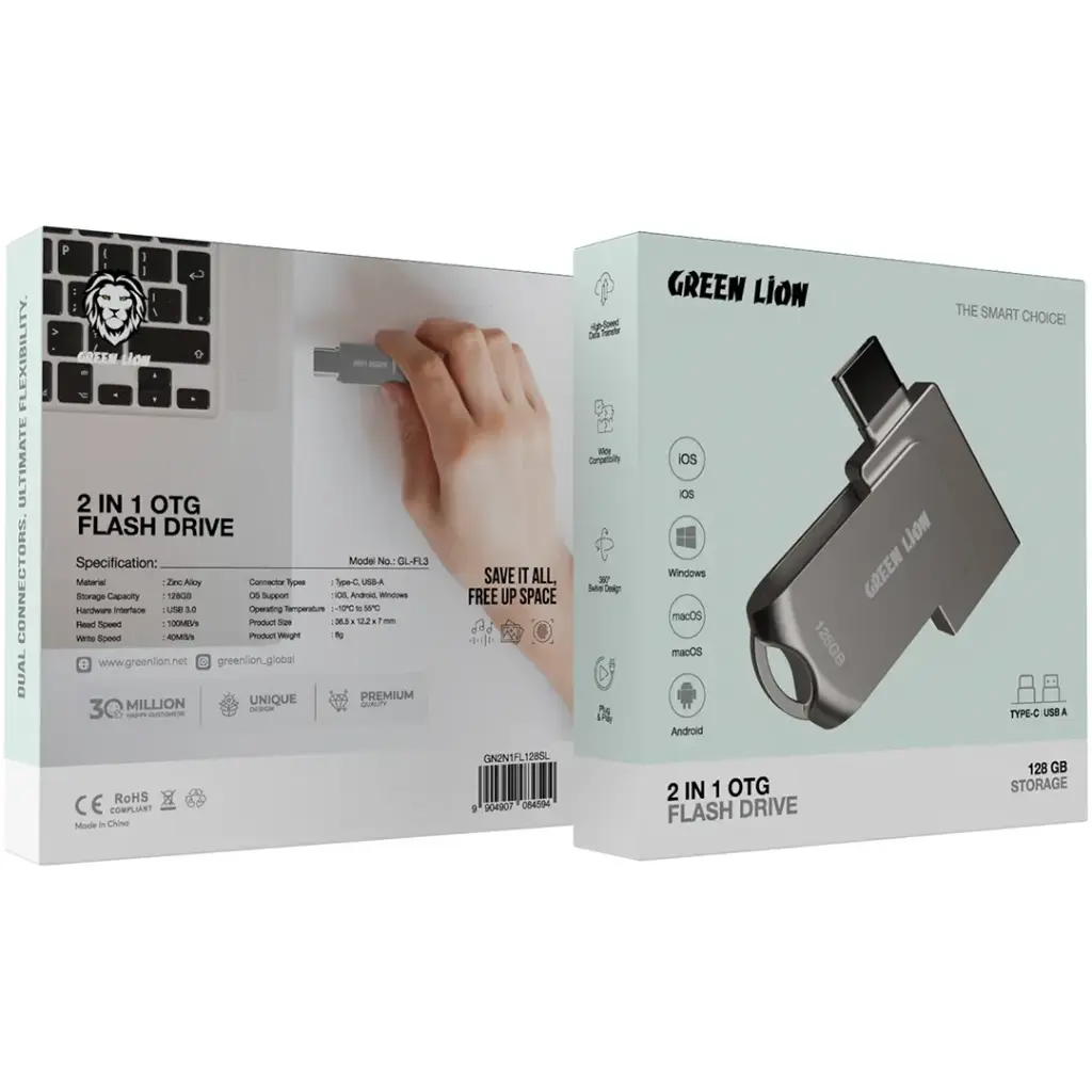 Green Lion 2 in 1 OTG USB-C Flash Drive USB 3.0 2