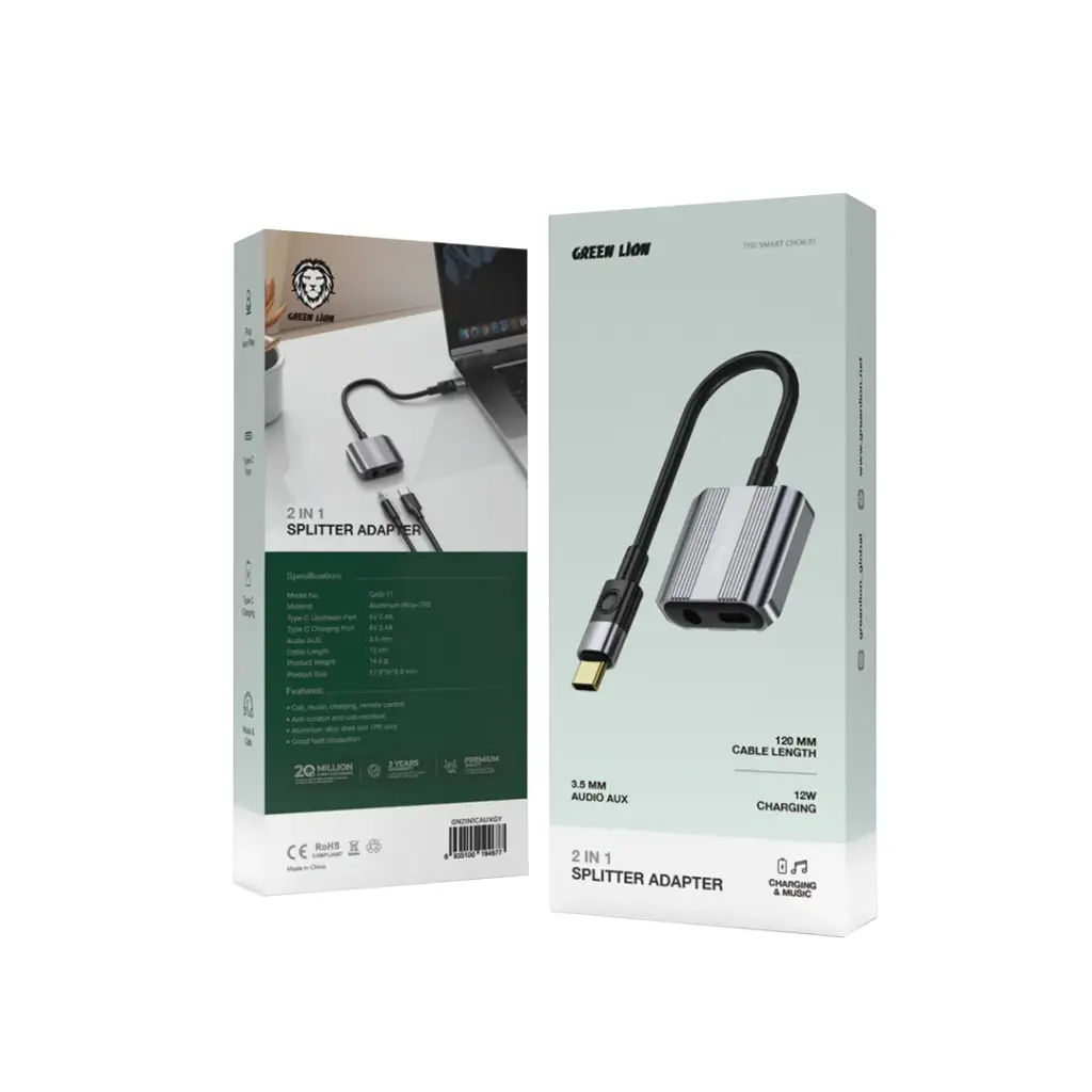 Green Lion 2 In 1 Type-C to AUX & Type-C Splitter Adapter 2