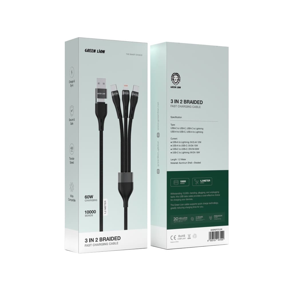 Green Lion 3 in 2 Braided Fast charging Cable 2