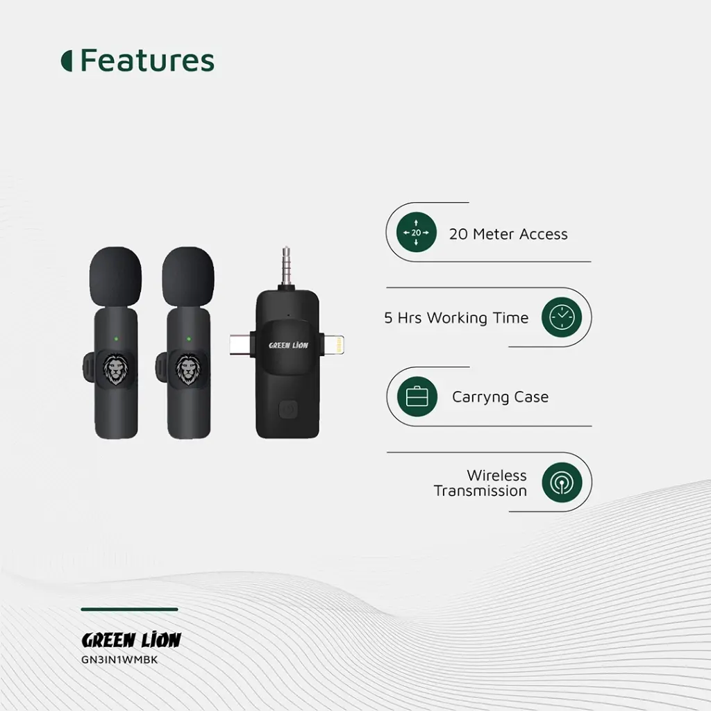 Green Lion 3 in1 Micro Phone Type C/Lightening/AUX 6