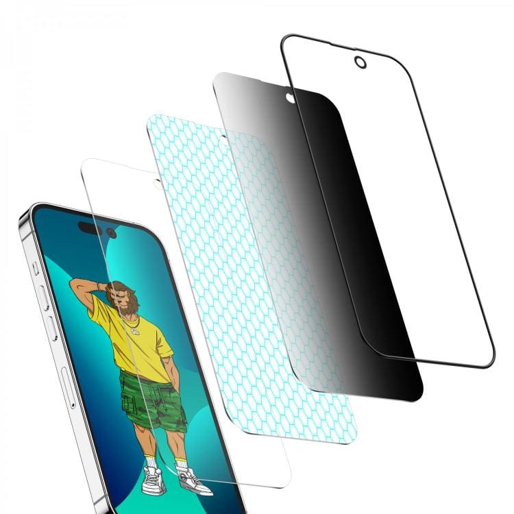 Green Lion 3D Silicone Privacy HD Glass Screen Protector-Black Edge/Privacy For iPhone 14 Series 3
