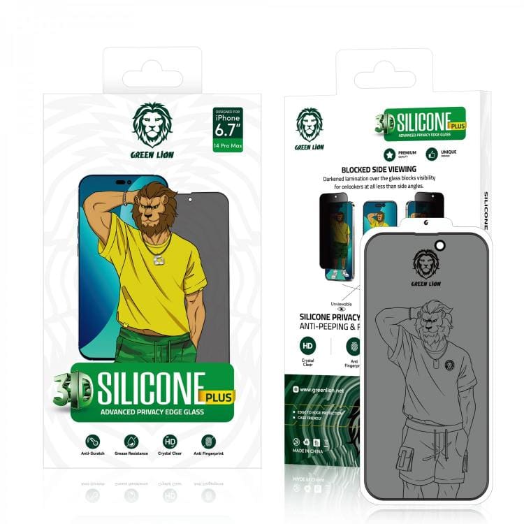 Green Lion 3D Silicone Privacy HD Glass Screen Protector-Black Edge/Privacy For iPhone 14 Series 4