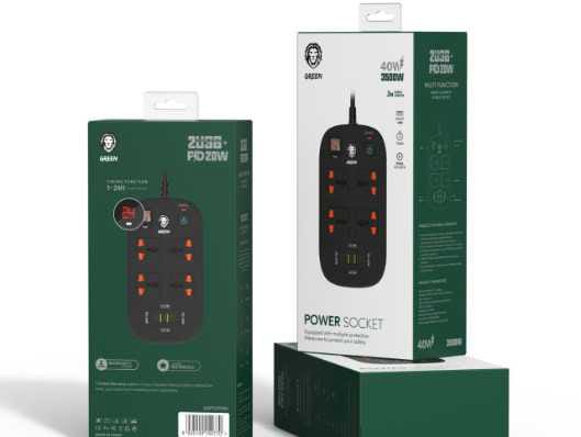 Green Lion 4 AC 2 USB &amp; 2 USB-C PD 40W Multiport Smart Power Socket 3500W (3M) 2