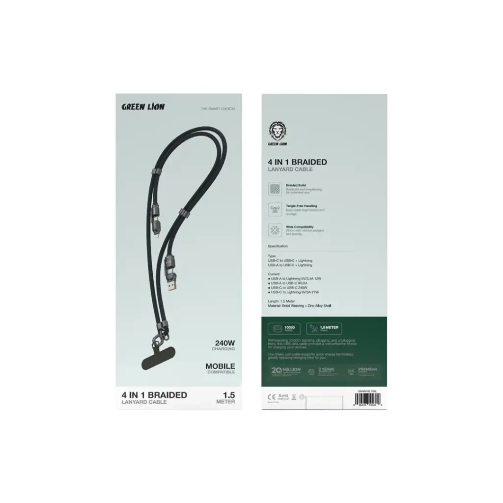 Green Lion 4 in 1 Braided Lanyard Cable 1.5M 2