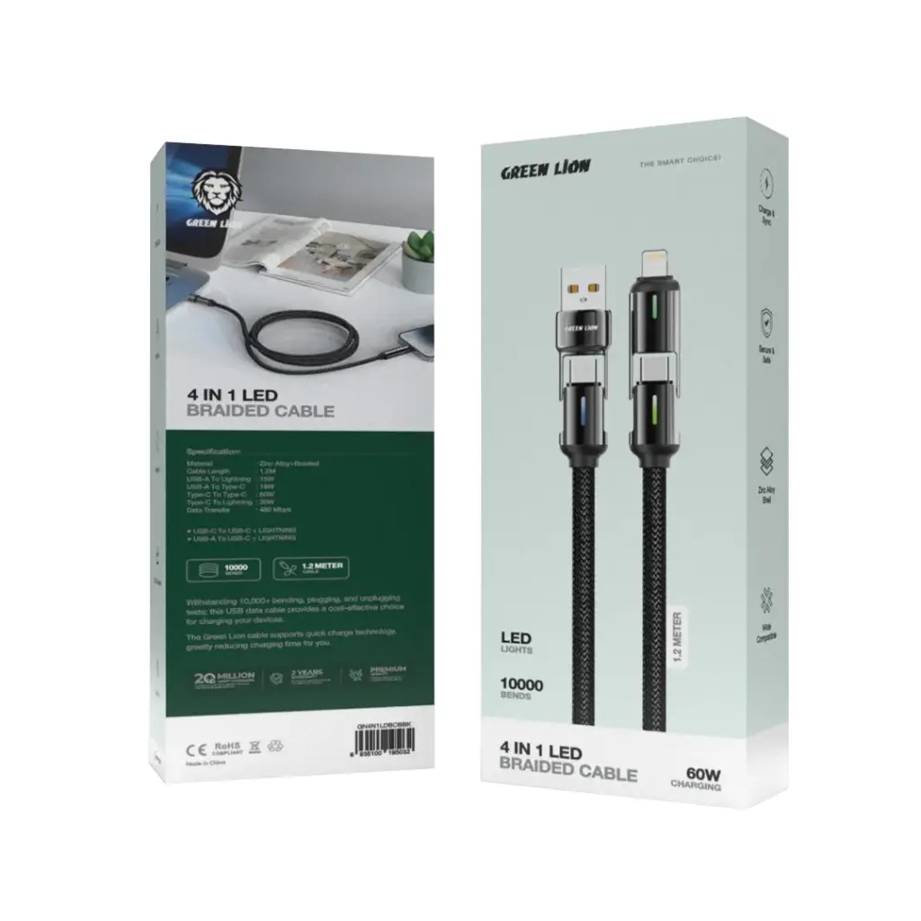 Green Lion 4 in 1 LED Braided Cable 60W 2