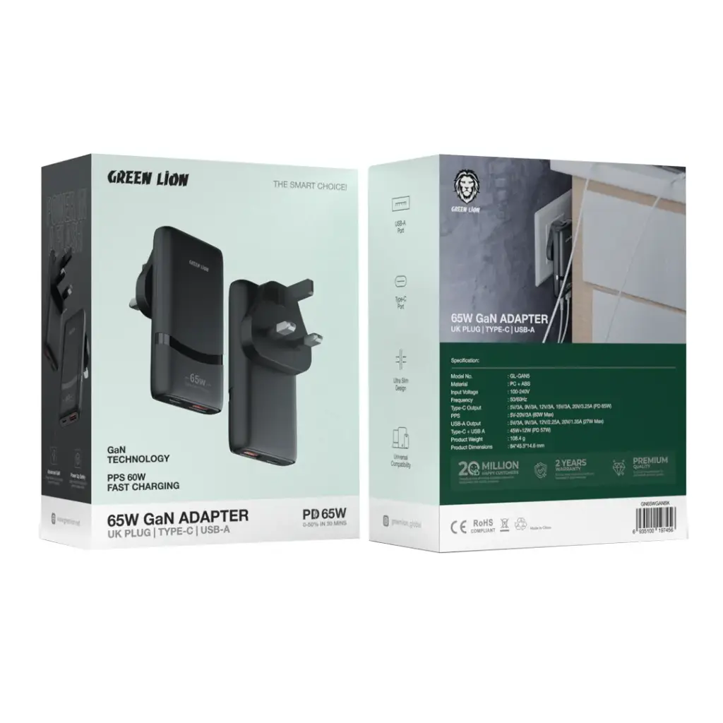 Green Lion 65W Gan Adapter Type-C and USB-A 2
