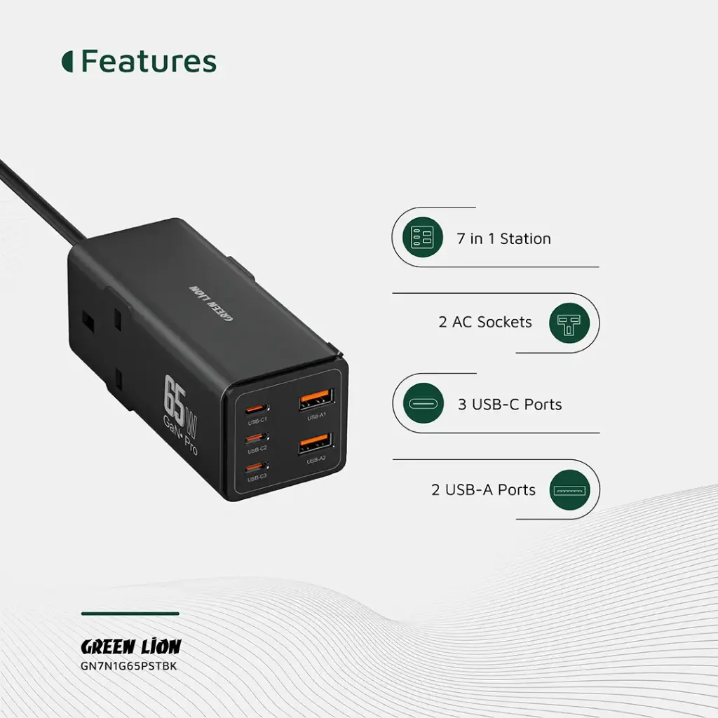Green Lion 7 In 1 GaN 65W Power Strip 6