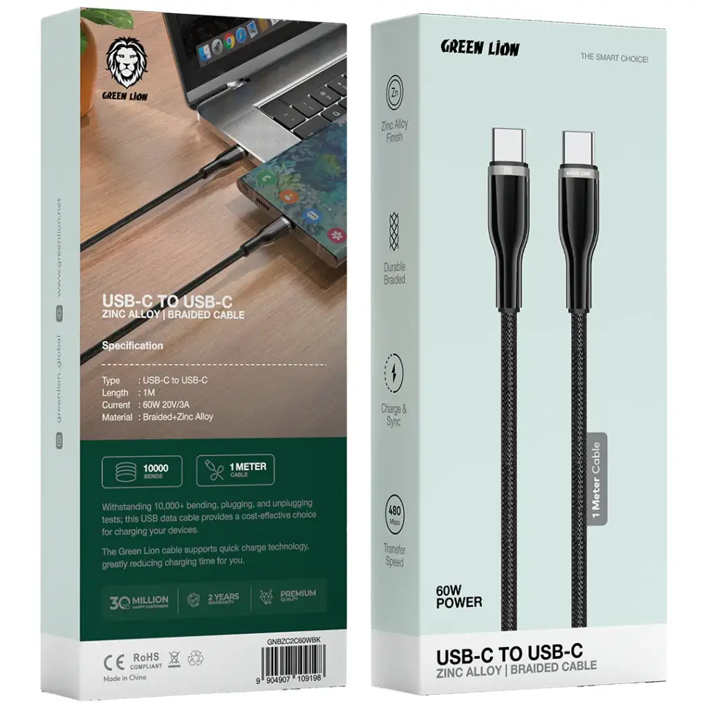 Green Lion Braided Zinc Alloy Cable USB-C To USB-C 60W 2